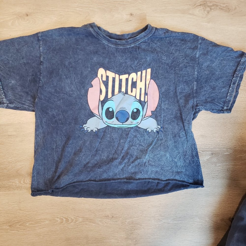 Navy Blue Stich Crop Top T-Shirt